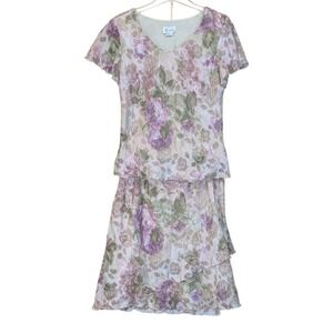K Studio Floral Tiered Midi Dress 90s Fairy Cottage Retro Feminine Womens 16‎